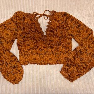 Rust Floral Boho Crop Top | Small | Cottagecore | Whimsical